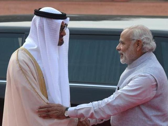 Crown Prince of Abu Dhabi Sheikh Mohamed bin Zayed Al Nahyan, left, will be the chief guest at the Republic Day parade next year.(AFP File Photo)