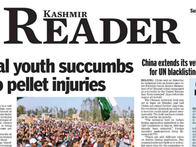 The Jammu and Kashmir government on Sunday ordered closure of English newspaper Kashmir Reader, citing ‘public tranquillity’ as the reason.(Courtesy: kashmirreader.com)