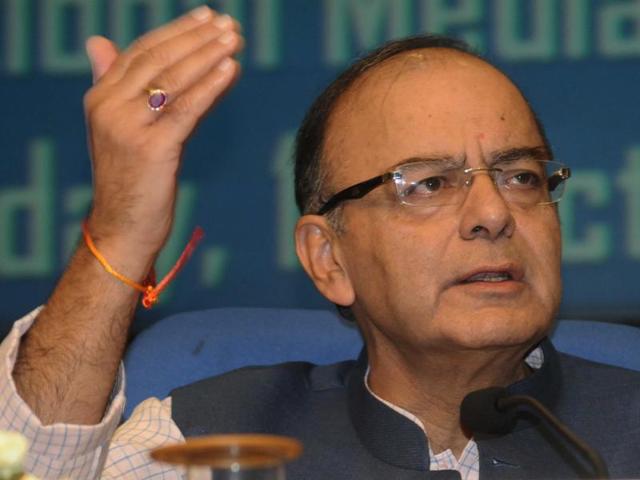 Union finance minister Arun Jaitley addresses a press conference in New Delhi on Saturday. (HT Photo) Union finance minister Arun Jaitley addresses a press conference in New Delhi on Saturday. (HT Photo)