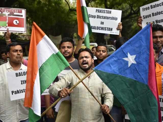 A Hindu Sena member stages a protest to support Balochistan at Jantar-Mantar in New Delhi.(Ravi Choudhary/HT File Photo) A Hindu Sena member stages a protest to support Balochistan at Jantar-Mantar in New Delhi.(Ravi Choudhary/HT File Photo)