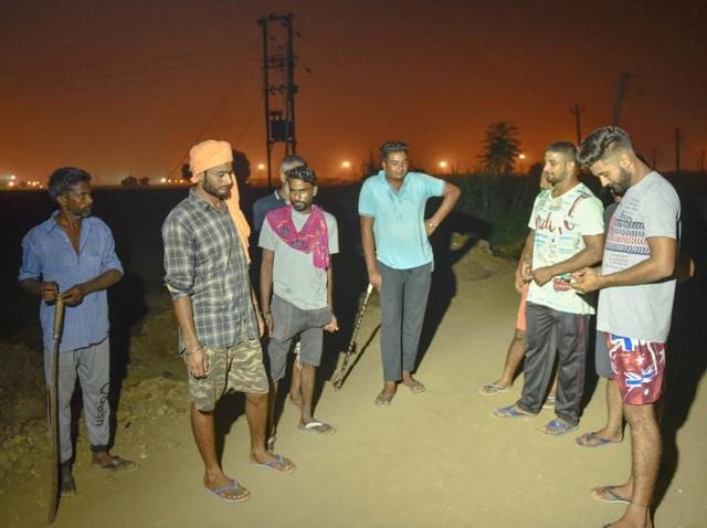 Residents of Roranwala village on patrol in the village on Friday night.(Gurpreet Singh/HT Photo) Residents of Roranwala village on patrol in the village on Friday night.(Gurpreet Singh/HT Photo)