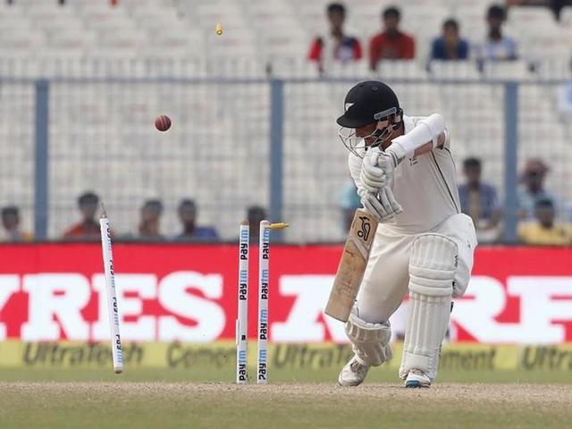 New Zealand's Bradley-John Watling is bowled. (REUTERS)