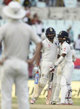 Rohit Sharma and Wriddhiman Saha shared a 103-run partnership. (Ashok Nath Dey/HT PHOTO) Rohit Sharma and Wriddhiman Saha shared a 103-run partnership. (Ashok Nath Dey/HT PHOTO)