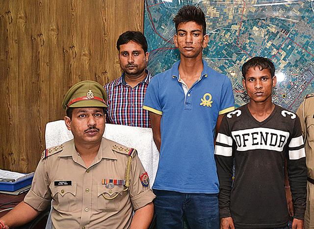 The prime accused, Shivam Tyagi (in blue shirt), said he got the inspiration from a movie and wanted to help the poor by constructing hospitals and charitable institutions from the extorted amount.(Sakib Ali/Hindustan Times) The prime accused, Shivam Tyagi (in blue shirt), said he got the inspiration from a movie and wanted to help the poor by constructing hospitals and charitable institutions from the extorted amount.(Sakib Ali/Hindustan Times)