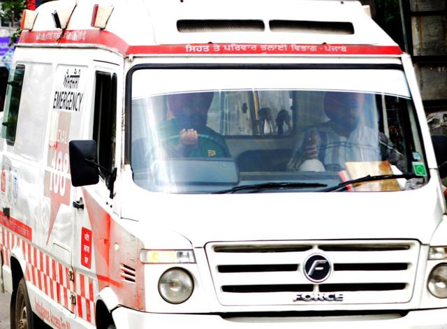 Ambulance 108 at Rajindra Hospital in Patiala.(Bharat Bhushan/HT Photo)