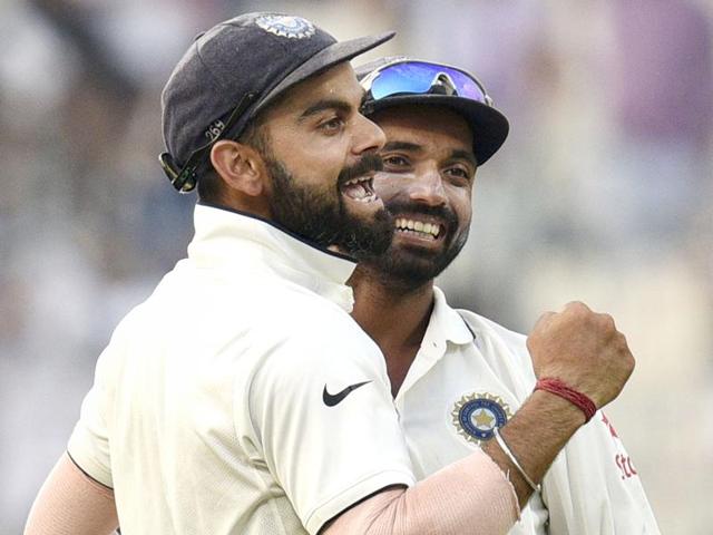 India's Ravindra Jadeja (R) celebrates with his captain Virat Kohli after taking the wicket of Matt Henry. (REUTERS) India's Ravindra Jadeja (R) celebrates with his captain Virat Kohli after taking the wicket of Matt Henry. (REUTERS)