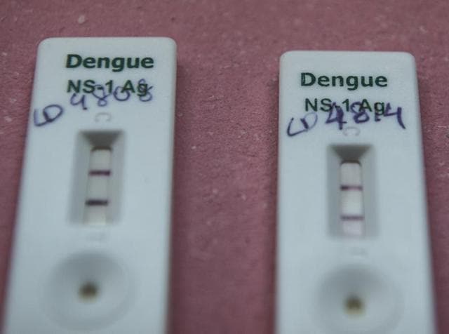 A blood sample test is done at a Mumbai hospital. The NS1 test is usually administered on the day a patient reports fever. The test helps detect dengue before antibodies appear in the body. (Satish Bate/HT PHOTO)