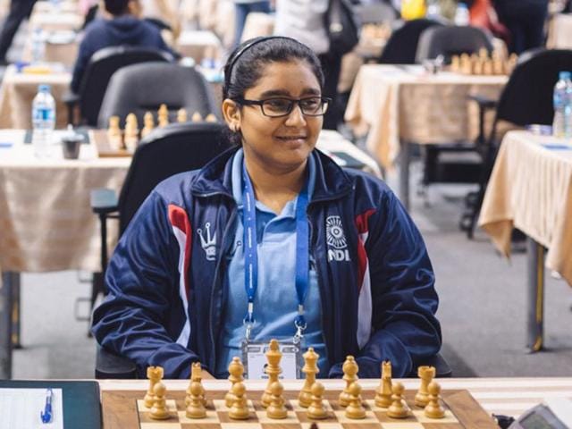The 15-year-old Aakanksha Hagawane topped the girls’ U-16 section by bagging nine points from 11 games.(HT Photo) The 15-year-old Aakanksha Hagawane topped the girls’ U-16 section by bagging nine points from 11 games.(HT Photo)