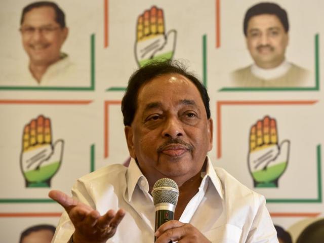 Senior Congress leader Narayan Rane interacts with the media at Gandhi Bhavan, Nariman Point, on Monday. (Kunal Patil/HT photo) Senior Congress leader Narayan Rane interacts with the media at Gandhi Bhavan, Nariman Point, on Monday. (Kunal Patil/HT photo)