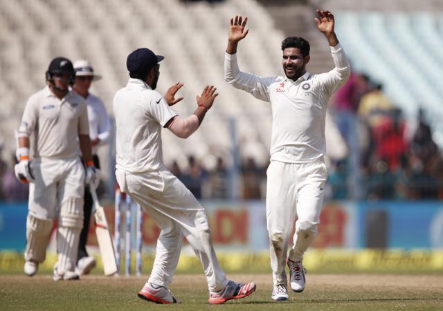 Jadeja bowled quicker through the air after Henry Nicholls walked in. (AP) Jadeja bowled quicker through the air after Henry Nicholls walked in. (AP)