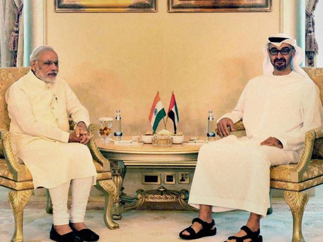 Prime Minister Narendra Modi with Crown Prince of Abu Dhabi Sheikh Mohamed bin Zayed al Nahyan, Abu Dhabi. (PTI file photo) Prime Minister Narendra Modi with Crown Prince of Abu Dhabi Sheikh Mohamed bin Zayed al Nahyan, Abu Dhabi. (PTI file photo)
