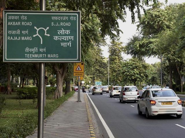 A signboard renames Race Course Road as Lok Kalyan Marg. (Kamal Singh/PTI) A signboard renames Race Course Road as Lok Kalyan Marg. (Kamal Singh/PTI)