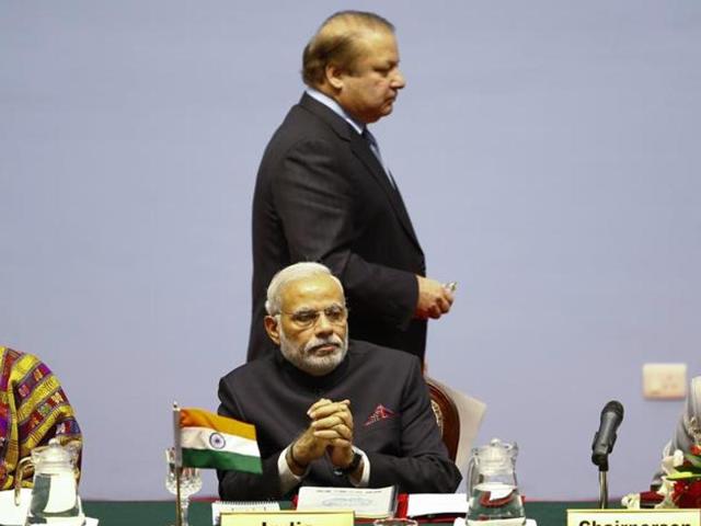 Prime Ministers Narendra Modi and Pakistan's Nawaz Sharif at the 18th SAARC summit at City Hall in Kathmandu in November 2014. (AFP File) Prime Ministers Narendra Modi and Pakistan's Nawaz Sharif at the 18th SAARC summit at City Hall in Kathmandu in November 2014. (AFP File)