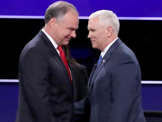 Vice presidential nominees Democrat Tim Kaine (L) and Republican Mike Pence (R) during a debate at Longwood University on October 4, 2016 in Farmville, Virginia. (AFP) Vice presidential nominees Democrat Tim Kaine (L) and Republican Mike Pence (R) during a debate at Longwood University on October 4, 2016 in Farmville, Virginia. (AFP)
