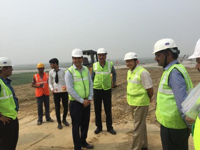 NHAI chairman Raghav Chandra reviews the progress of Eastern Peripheral Expressway on Tuesday. (Handout) NHAI chairman Raghav Chandra reviews the progress of Eastern Peripheral Expressway on Tuesday. (Handout)