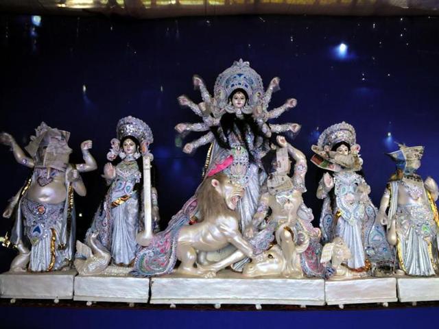 A pandal being set up by Sushant Lok Durga Puja Committee theme will showcase the simple lifestyle of rural Bengal. The Pandal has been made out of eco-friendly materials and about 50 craftsmen are working round the clock to give it a beautiful shape.(Parveen Kumar/HT photo) A pandal being set up by Sushant Lok Durga Puja Committee theme will showcase the simple lifestyle of rural Bengal. The Pandal has been made out of eco-friendly materials and about 50 craftsmen are working round the clock to give it a beautiful shape.(Parveen Kumar/HT photo)