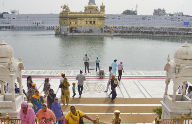 At the Golden Temple complex on Monday. (Sameer Sehgal/HT Photo)