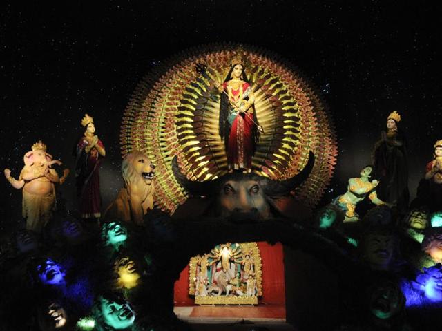 The mother of creation, Goddess Durga stands for the inestimable power of existence and is an icon of a female vitality. (Samir Jana/HT Photo) 