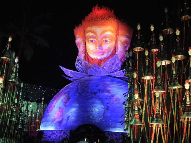 A view of the Barisha Club pandal in Kolkata.  (Samir Jana/HT PHOTO) 