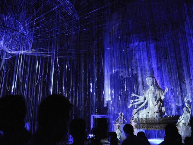 A view of the Naktala Udayan Sangha Durga Puja in Kolkata. (Samir Jana/HT Photo) 