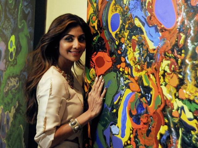 Shilpa Shetty Kundra attends the opening of the painting exhibition Flow Dreams by artist Anu Malhotra in Mumbai. (AFP Photo)