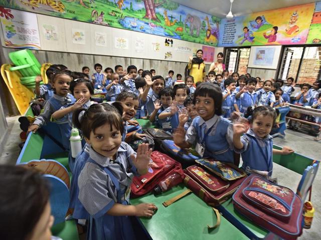 Students in ‘model classes’ in a government school in New Delhi.(Raj K Raj/HT File Photo)