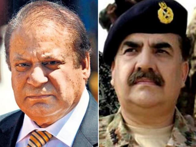 A combo photo of Pakistan prime minister Nawaz Sharif and Army chief Gen Raheel Sharif. A combo photo of Pakistan prime minister Nawaz Sharif and Army chief Gen Raheel Sharif.
