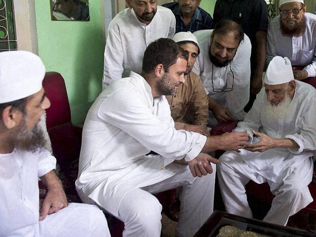 Congress vice-president Rahul Gandhi meeting Muslims during his Kisan Yatra in Saharanpur. (PTI Photo) Congress vice-president Rahul Gandhi meeting Muslims during his Kisan Yatra in Saharanpur. (PTI Photo)