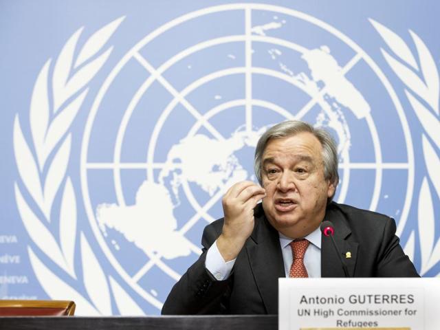 FILE - A 2011 photo of Antonio Guterres, then UN high commissioner for refugees, surrounded by Somali refugees as he speaks to the media.(AP) FILE - A 2011 photo of Antonio Guterres, then UN high commissioner for refugees, surrounded by Somali refugees as he speaks to the media.(AP)