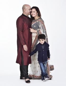 Restaurateur Shiv Karan Singh with actress wife, Reemma Sen and son, Rudraveer Singh. On Shiv Karan: Kurta pyjama from Nine and black juttis from Amritsar. On Reemma: Net sari from a store in Mumbai and jewellery from her personal collection . On Rudraveer: Marks &amp; Spencer jacket, jeans and shoes his own. (Reuben Singh)