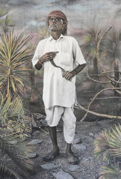 Photograph titled Desert Man with Sickle. Waswo and Soni have created what Waswo calls a “homage and critique of old ethnographic photography”. Photograph titled Desert Man with Sickle. Waswo and Soni have created what Waswo calls a “homage and critique of old ethnographic photography”.