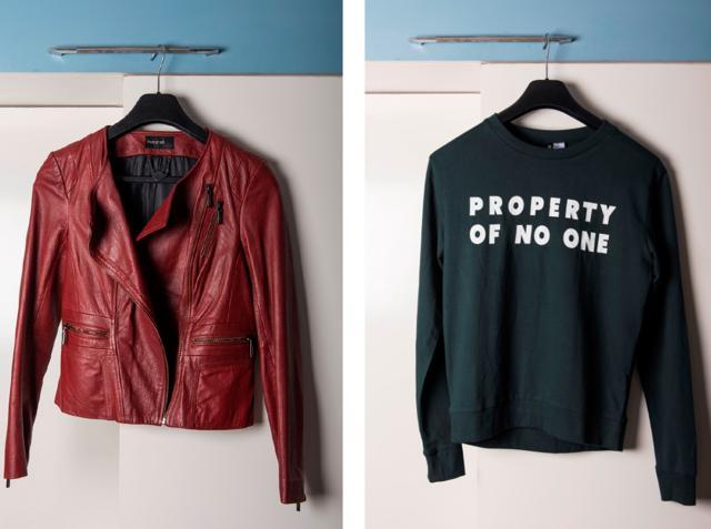 (Left) Marks & Spencer leather jacket is Hegde’s travel companion. (Right) Hegde’s new favourite is an H&M top. (Photo: Aalok Soni/HT) (Left) Marks & Spencer leather jacket is Hegde’s travel companion. (Right) Hegde’s new favourite is an H&M top. (Photo: Aalok Soni/HT)