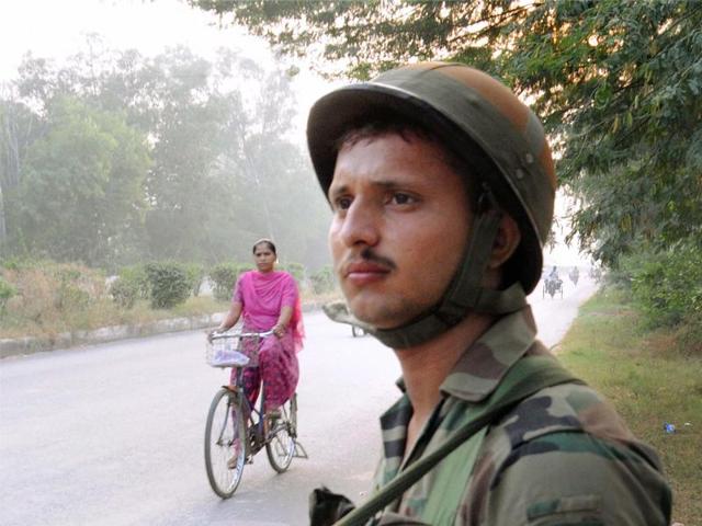 An army jawan deployed on Amritsar-Attari road in wake of Indo-Pak tension .(PTI)