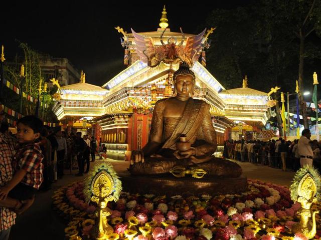 This year Bhutan is theme of Suruchi Sangha Durga Puja pandal in Kolkata on Wednesday. (Samir Jana/HT PHOTO) This year Bhutan is theme of Suruchi Sangha Durga Puja pandal in Kolkata on Wednesday. (Samir Jana/HT PHOTO)