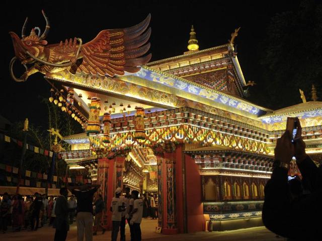 This year Bhutan is theme of the Suruchi Sangha Durga Puja committee in Kolkata. (Samir Jana/HT PHOTO) This year Bhutan is theme of the Suruchi Sangha Durga Puja committee in Kolkata. (Samir Jana/HT PHOTO)