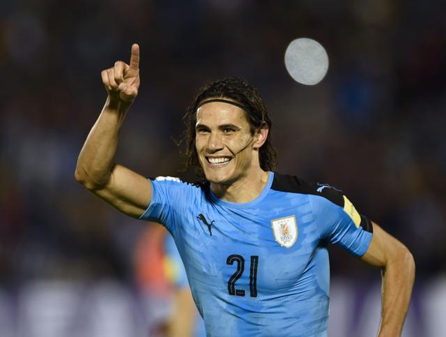Uruguay's Edinson Cavani celebrates after scoring. (AFP) Uruguay's Edinson Cavani celebrates after scoring. (AFP)