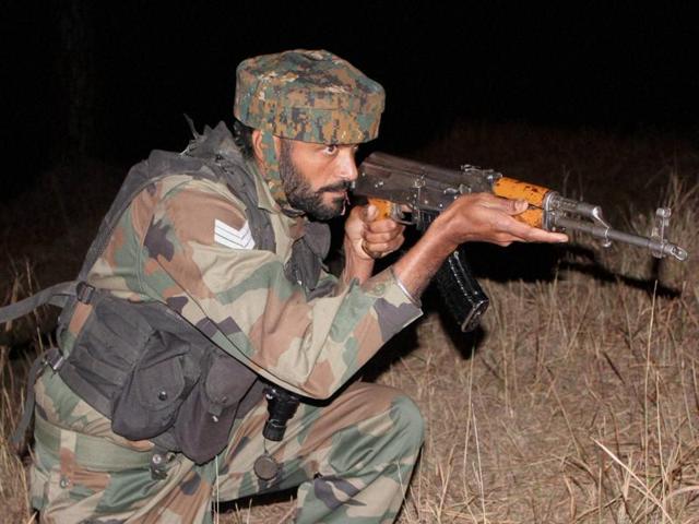 The gun-duel lasted till 7.30 am and now intermittent exchanges are on.(Photo: PTI) The gun-duel lasted till 7.30 am and now intermittent exchanges are on.(Photo: PTI)