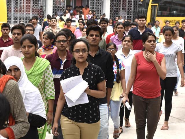 New Delhi, India - July 24, 2016: Students leave the campus of Guru Harkrishan Public school at Vasant Vihar after appearing for Neet 2, All India Pre Medical entrance exam, in New Delhi, India, on Sunday , July 24, 2016. (Photo by Arvind Yadav / Hindustan Times) (Hindustan Times) New Delhi, India - July 24, 2016: Students leave the campus of Guru Harkrishan Public school at Vasant Vihar after appearing for Neet 2, All India Pre Medical entrance exam, in New Delhi, India, on Sunday , July 24, 2016. (Photo by Arvind Yadav / Hindustan Times) (Hindustan Times)