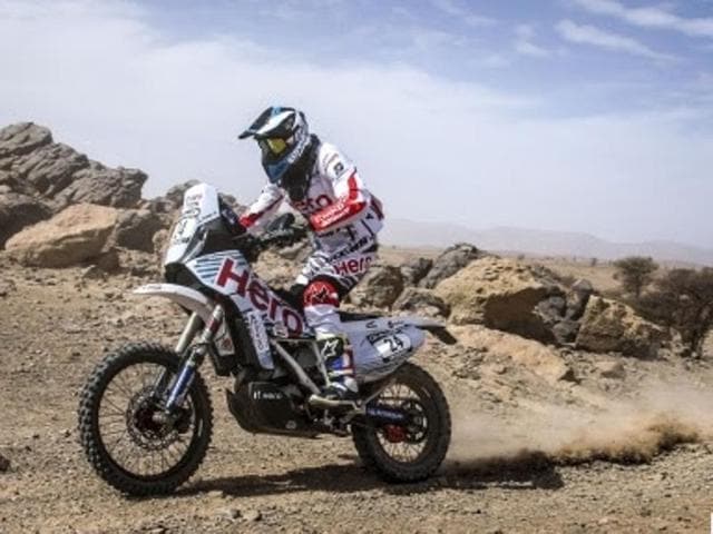The 31-year-old Santosh, who is based out of Bengaluru, was in the top-25 after the first two legs of the rally. He looked set for a top-20 finish before misfortune struck him on the third day. Making up 40-odd places in a field of world-class riders is impossible after starting from the back of the grid (65th). But that didn’t stop Santosh from trying. (Hero motosports) The 31-year-old Santosh, who is based out of Bengaluru, was in the top-25 after the first two legs of the rally. He looked set for a top-20 finish before misfortune struck him on the third day. Making up 40-odd places in a field of world-class riders is impossible after starting from the back of the grid (65th). But that didn’t stop Santosh from trying. (Hero motosports)