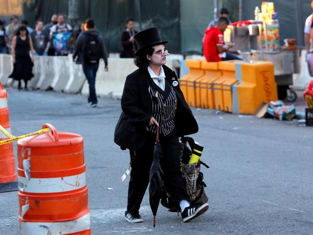 A person dressed as The Penguin leaves New York Comic Con. (REUTERS) A person dressed as The Penguin leaves New York Comic Con. (REUTERS)