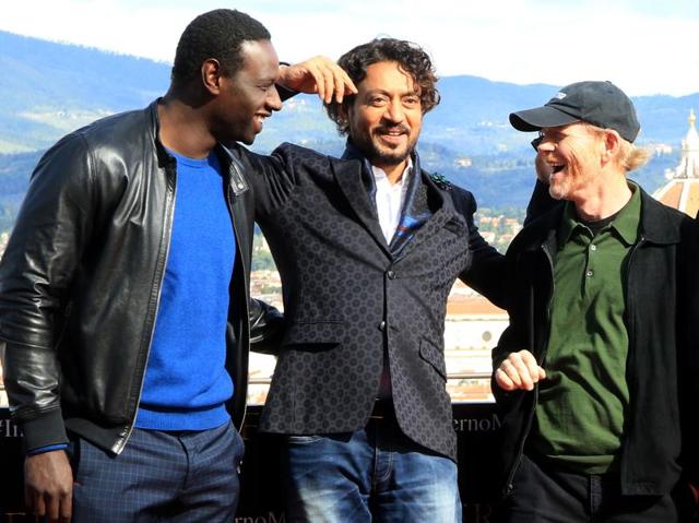 Actors Omar Sy, Irrfan Khan and director Ron Howard, pose during a photocall on the eve of the World Premiere of the movie Inferno on October 7, 2016 in Florence. (AFP) Actors Omar Sy, Irrfan Khan and director Ron Howard, pose during a photocall on the eve of the World Premiere of the movie Inferno on October 7, 2016 in Florence. (AFP)