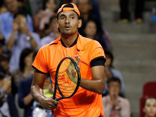 Kyrgios, left, and Monfils embrace at the net after the match. (REUTERS) Kyrgios, left, and Monfils embrace at the net after the match. (REUTERS)