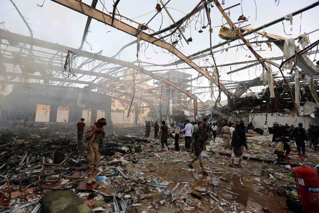 People inspect the aftermath of a Saudi-led coalition airstrike in Sanaa, Yemen. (AP Photo) People inspect the aftermath of a Saudi-led coalition airstrike in Sanaa, Yemen. (AP Photo)
