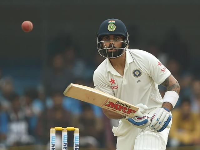 Virat Kohli keeps an eye on his shot. (AFP) 