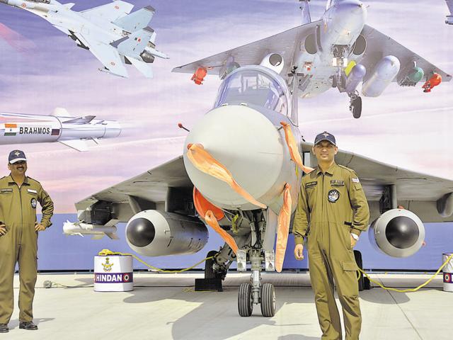 Light-combat aircraft Tejas displayed on ground at the Hindon airbase during the 84th IAF Day celebrations on October 8. (Sakib Ali /HT Photo) Light-combat aircraft Tejas displayed on ground at the Hindon airbase during the 84th IAF Day celebrations on October 8. (Sakib Ali /HT Photo)