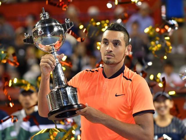 Kyrgios (R) and Goffin pose with their trophies. (Reuters) Kyrgios (R) and Goffin pose with their trophies. (Reuters)