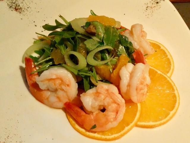 Refreshing flavour of oranges and caper dressing with prawns and fennel by chef Ritu Dalmia, Cafe Diva.
