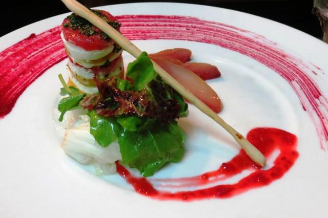 Salad inspired by a classical French dessert called mille feuille by Chef Dev,The Embassy – Cannaught Place.