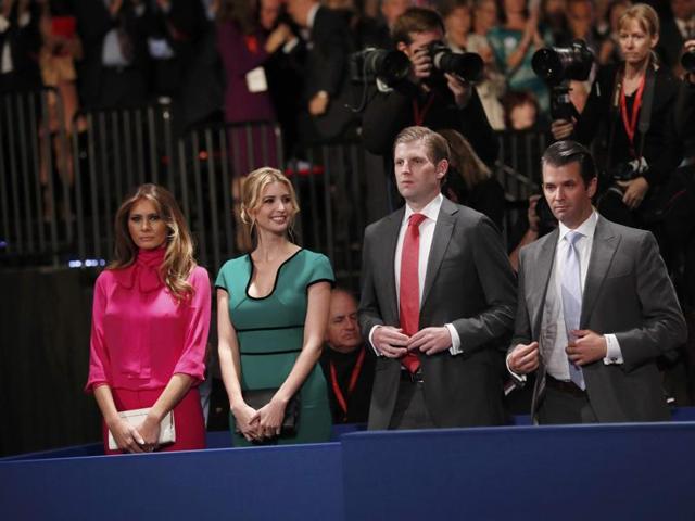 Melania Trump, Ivanka Trump, Eric Trump and Donald Trump Jr. stand before the presidential town hall debate. (Reuters Photo) Melania Trump, Ivanka Trump, Eric Trump and Donald Trump Jr. stand before the presidential town hall debate. (Reuters Photo)