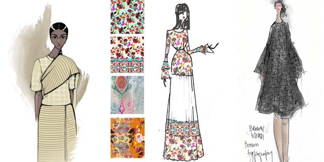 Preview sketches by designers Anavila, Rina Dhaka and Abraham-Thakore. Preview sketches by designers Anavila, Rina Dhaka and Abraham-Thakore.